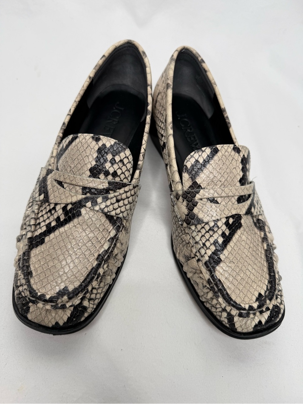 J.Crew C035 Snakeskin Leather Penny Loafers Women’s Cream Black Size 6